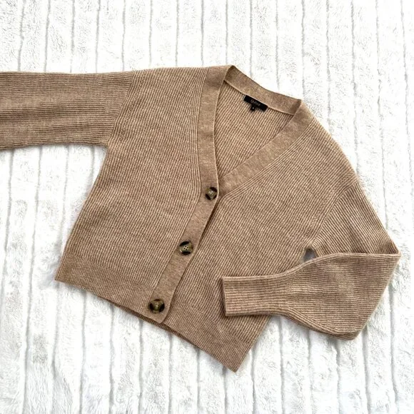 Quince Alpaca-Wool Cropped Cardigan (Camel) S - Picture 4 of 10